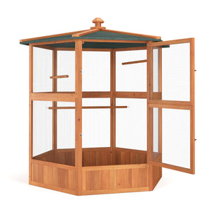 Vogelvoliere Holz 150 x 160 cm 6-eckig