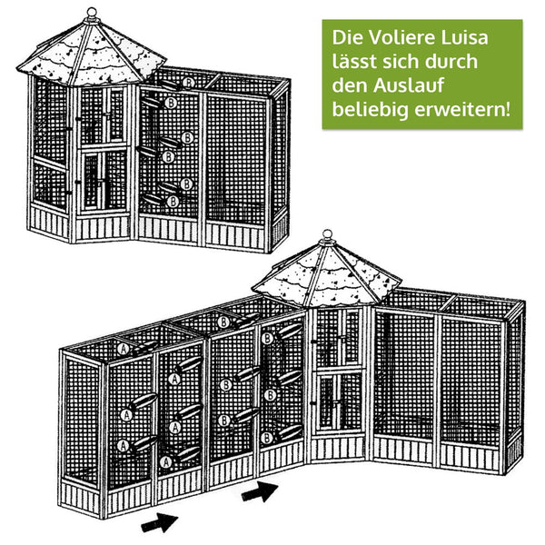 Voliere Vogelvoliere Luise Sechseck mit Anbau