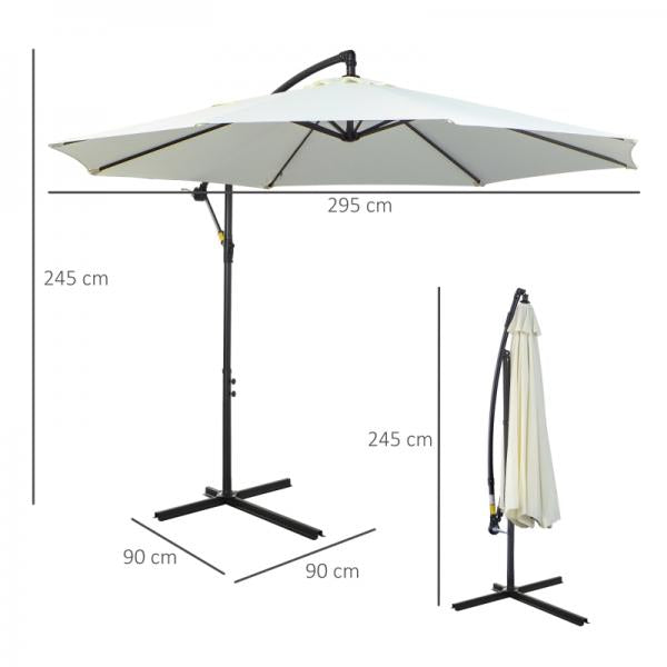 Sonnenschirm mit Kurbel Wetterbeständig 3 m x 3 m x 2,5 m Stahl Polyester Creme
