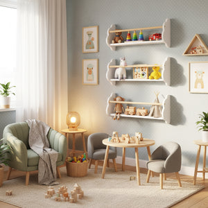 Wandregal Kinderzimmer DREAMYCLOUD 3er Set weiss/natur