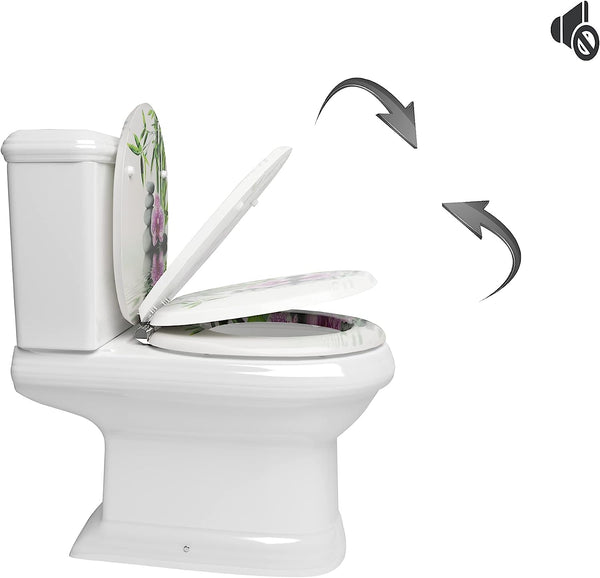 WC-Sitz MDF mit Absenkautomatik Softclose Scharnier Steine Blumen
