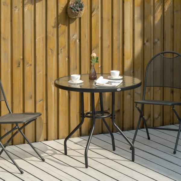 Gartentisch Garten Beistelltisch Gartenmöbel Balkontisch  mit Schirmloch Schwarz Ø80 x 72 cm