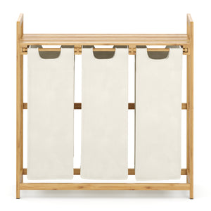 Wäschekorb Bambus 3 Fächer 90L natur/beige