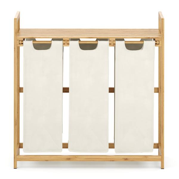 Wäschekorb Bambus 3 Fächer 90L natur/beige