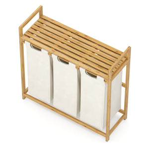 Wäschekorb Bambus 3 Fächer 90L natur/beige