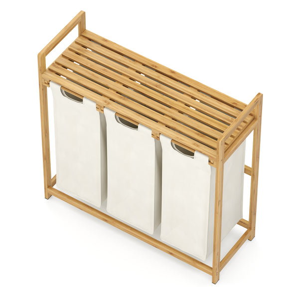 Wäschekorb Bambus 3 Fächer 90L natur/beige