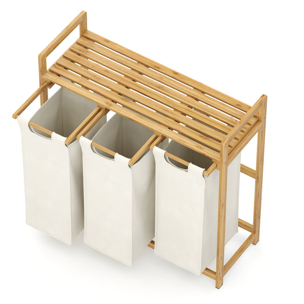 Wäschekorb Bambus 3 Fächer 90L natur/beige