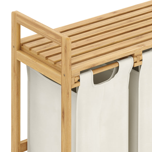 Wäschekorb Bambus 3 Fächer 90L natur/beige