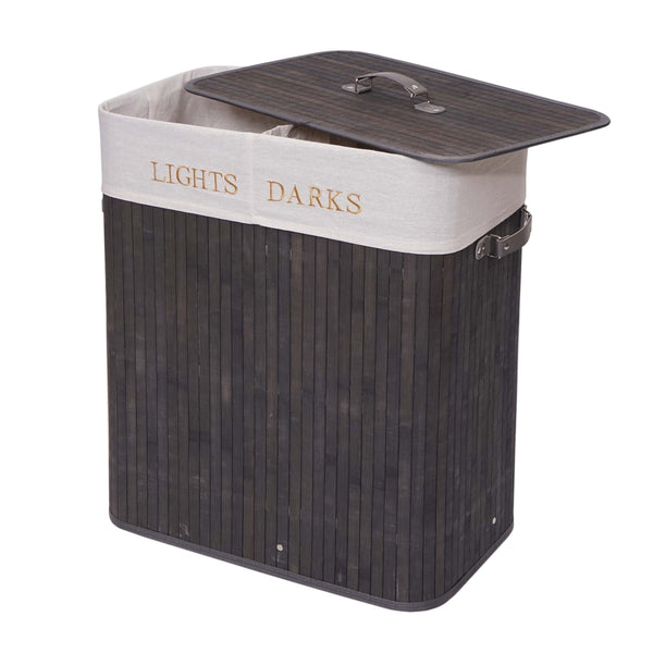 Wäschekorb Laundry Bambus 2 Fächer 100l ~ dunkelgrau
