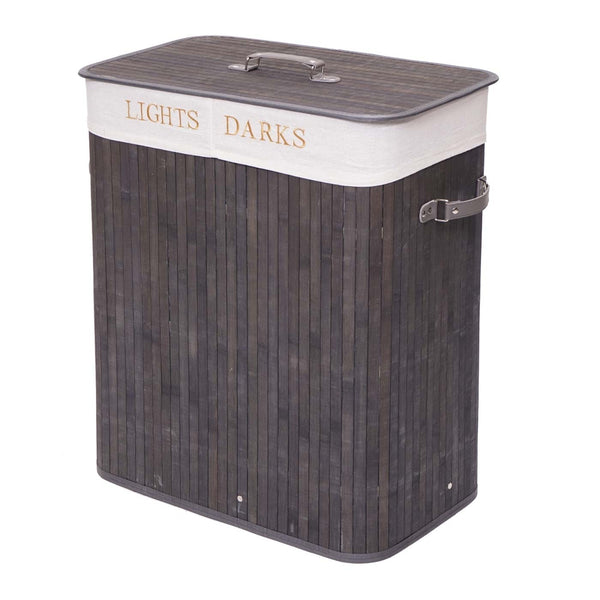 Wäschekorb Laundry Bambus 2 Fächer 100l ~ dunkelgrau