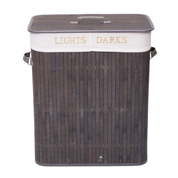 Wäschekorb Laundry Bambus 2 Fächer 100l ~ dunkelgrau
