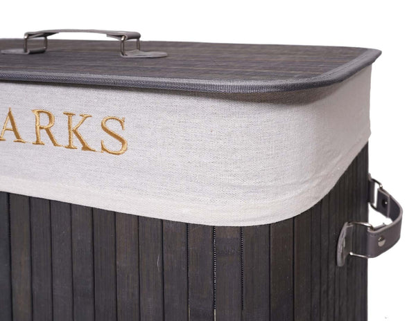 Wäschekorb Laundry Bambus 2 Fächer 100l ~ dunkelgrau
