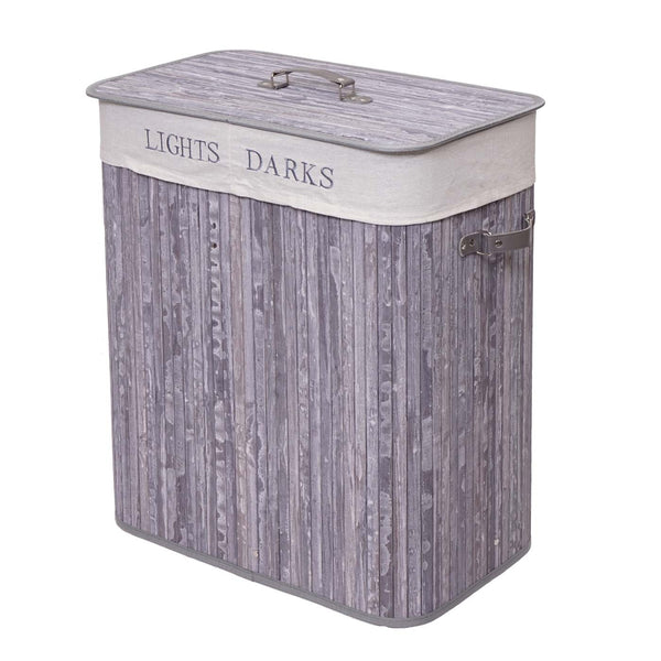 Wäschekorb Laundry Bambus 2 Fächer 100l ~ grau