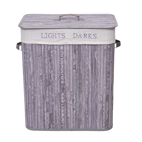 Wäschekorb Laundry Bambus 2 Fächer 100l ~ grau