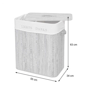 Wäschekorb Laundry Bambus 2 Fächer 100l ~ grau