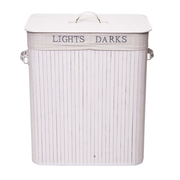 Wäschekorb Laundry Bambus 2 Fächer 100l ~ weiss