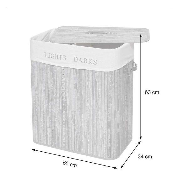 Wäschekorb Laundry Bambus 2 Fächer 100l ~ weiss