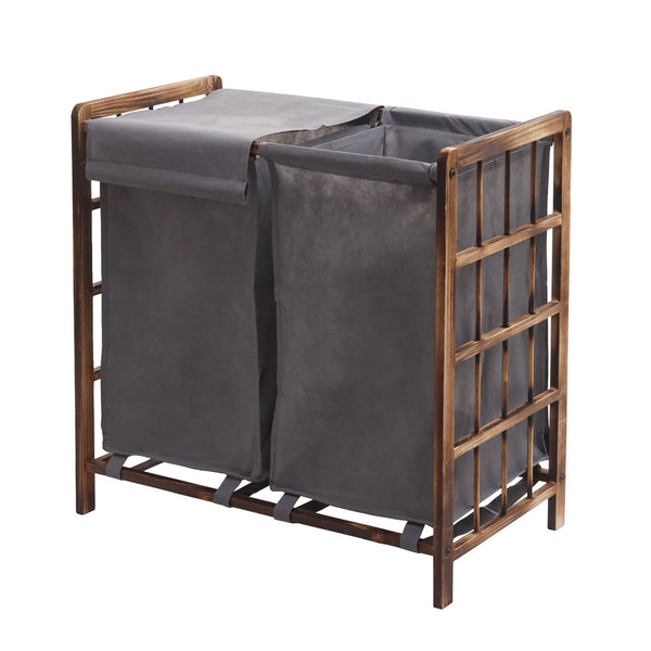 Wäschekorb Massiv-Holz 2 Fächer 60x60x33cm 68l
