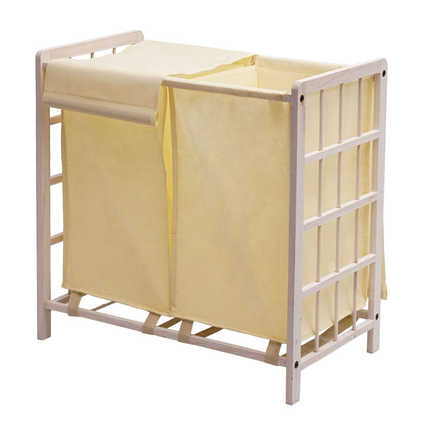 Wäschekorb Massiv-Holz 2 Fächer 60x60x33cm 68l