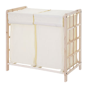 Wäschekorb Massiv-Holz 2 Fächer 60x60x33cm 68l