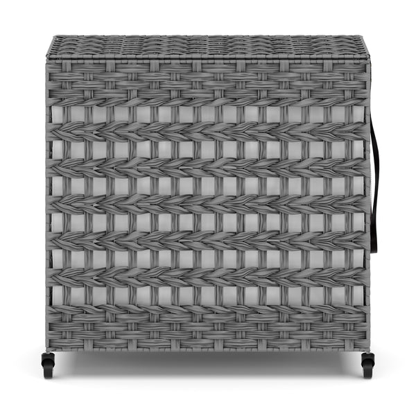 Wäschekorb Rattan mit Deckel 3 Fächer 140L grau
