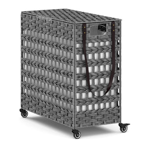 Wäschekorb Rattan mit Deckel 3 Fächer 140L grau