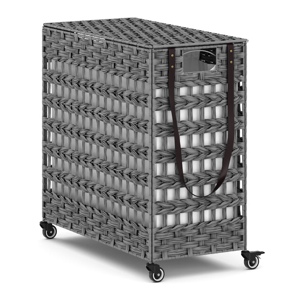 Wäschekorb Rattan mit Deckel 3 Fächer 140L grau