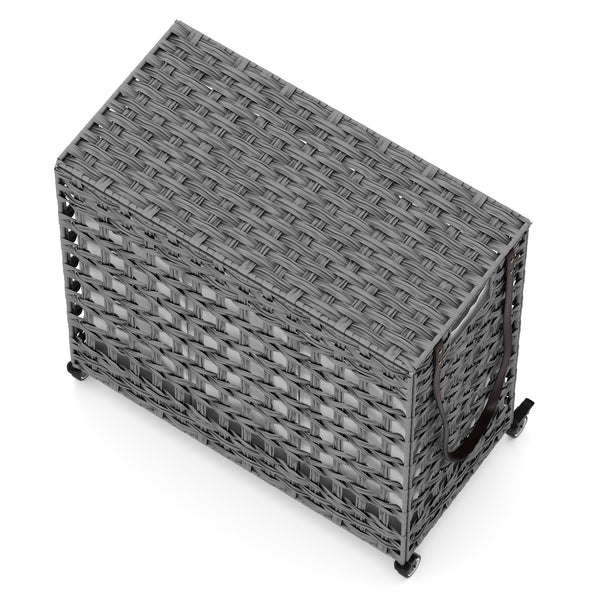Wäschekorb Rattan mit Deckel 3 Fächer 140L grau