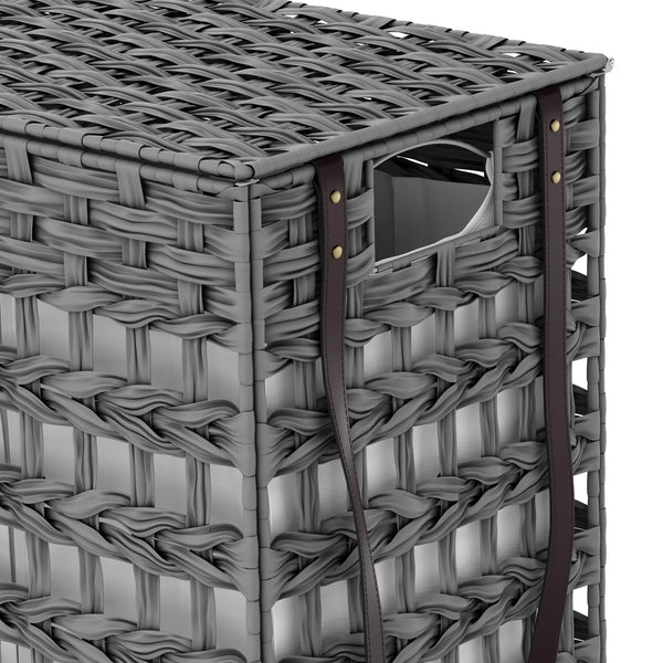 Wäschekorb Rattan mit Deckel 3 Fächer 140L grau