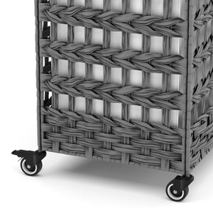 Wäschekorb Rattan mit Deckel 3 Fächer 140L grau