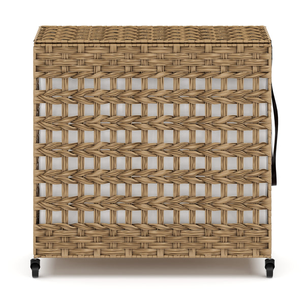 Wäschekorb Rattan mit Deckel 3 Fächer 140L braun