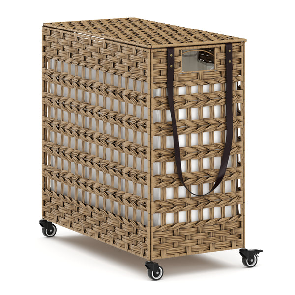 Wäschekorb Rattan mit Deckel 3 Fächer 140L braun