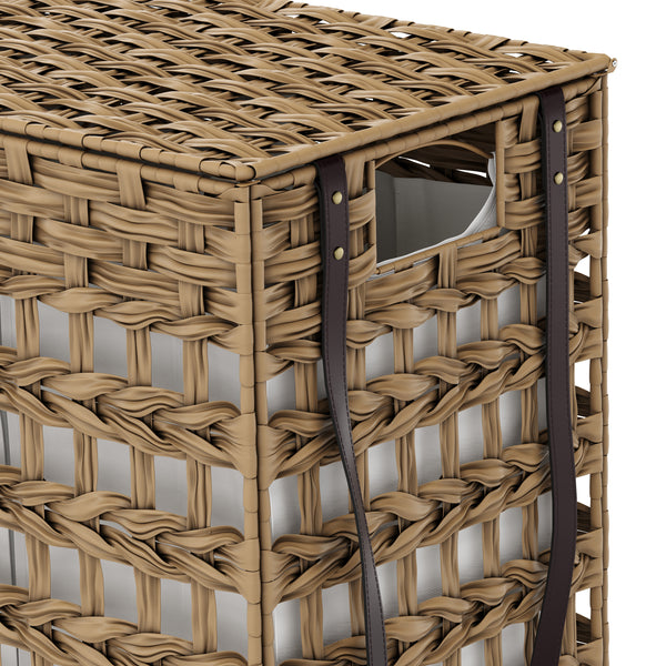 Wäschekorb Rattan mit Deckel 3 Fächer 140L braun