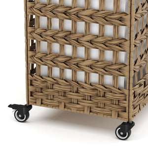 Wäschekorb Rattan mit Deckel 3 Fächer 140L braun