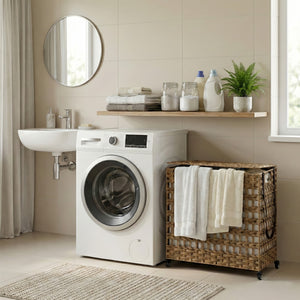 Wäschekorb Rattan mit Deckel 3 Fächer 140L braun