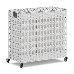 Wäschekorb Rattan mit Deckel 3 Fächer 140L weiss
