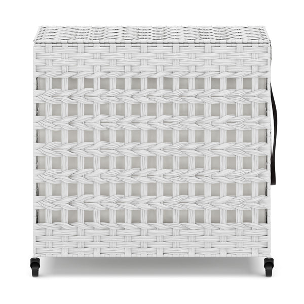Wäschekorb Rattan mit Deckel 3 Fächer 140L weiss
