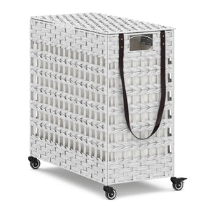 Wäschekorb Rattan mit Deckel 3 Fächer 140L weiss