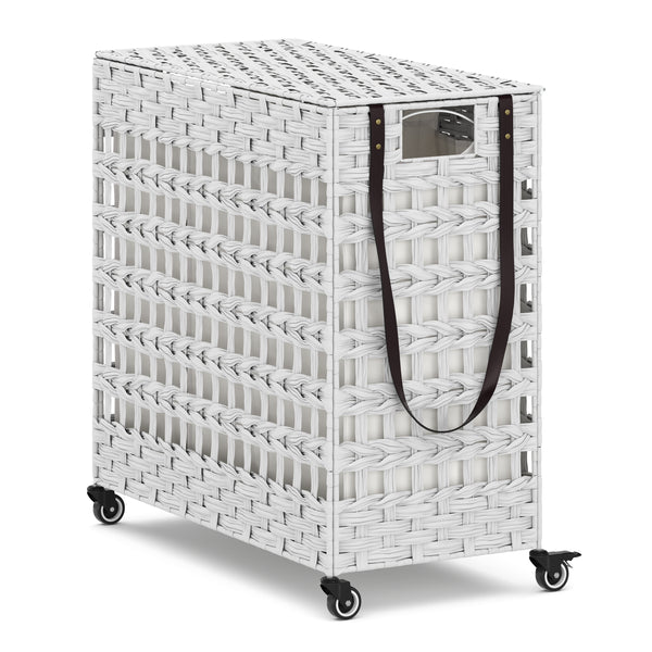 Wäschekorb Rattan mit Deckel 3 Fächer 140L weiss