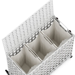 Wäschekorb Rattan mit Deckel 3 Fächer 140L weiss