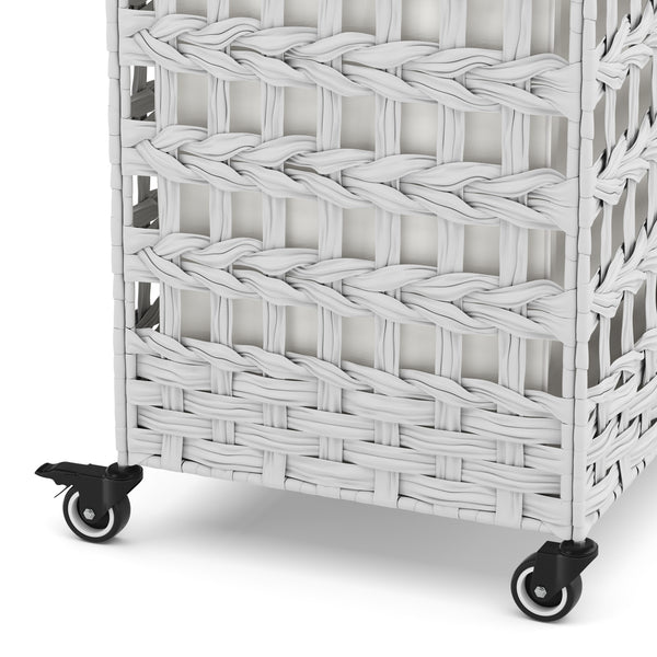 Wäschekorb Rattan mit Deckel 3 Fächer 140L weiss