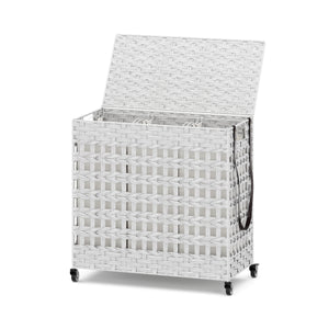Wäschekorb Rattan mit Deckel 3 Fächer 140L weiss