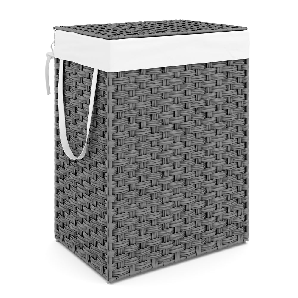 Cesto portabiancheria in rattan con coperchio, 1 scomparto, 91L, grigio