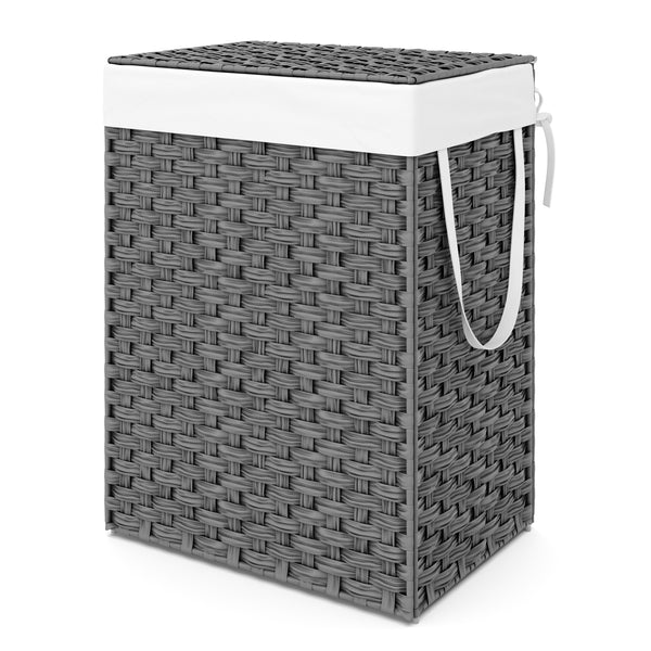 Wäschekorb Rattan mit Deckel 1 Fach 91L grau