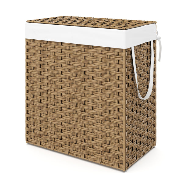Wäschekorb Rattan mit Deckel 2 Fächer 110L braun
