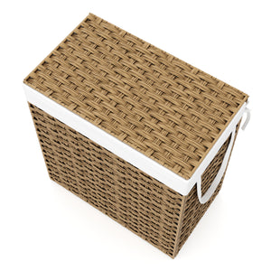 Wäschekorb Rattan mit Deckel 2 Fächer 110L braun