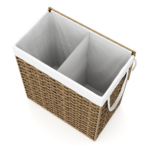 Wäschekorb Rattan mit Deckel 2 Fächer 110L braun