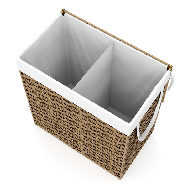 Wäschekorb Rattan mit Deckel 2 Fächer 110L braun