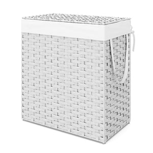 Wäschekorb Rattan mit Deckel 2 Fächer 110L weiss