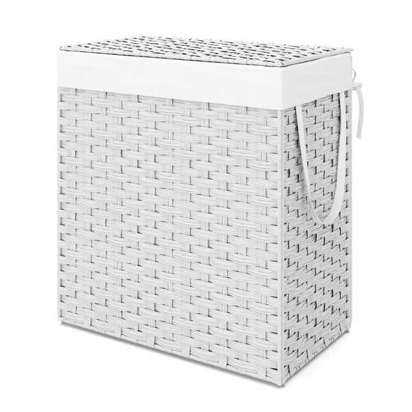 Wäschekorb Rattan mit Deckel 2 Fächer 110L weiss